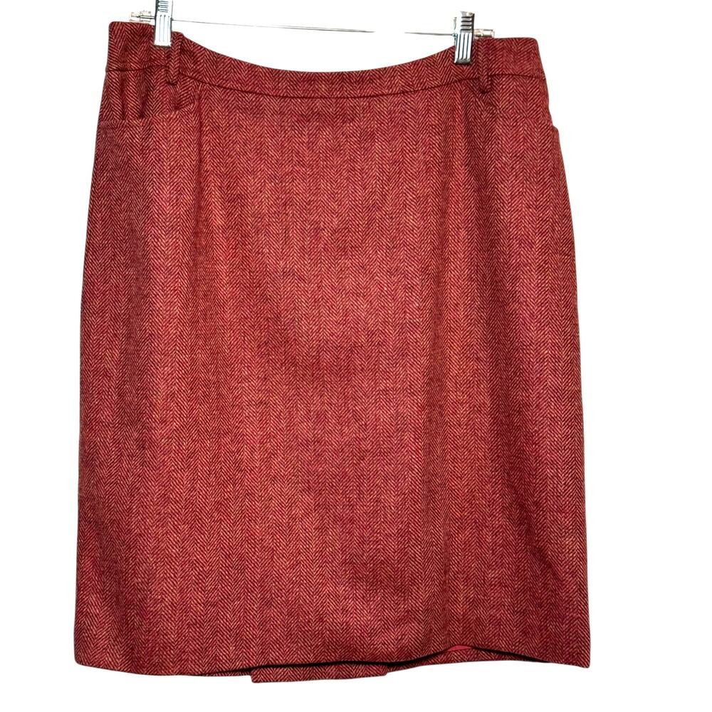 Vtg 1990's Lands End 100% Wool Pink Herringbone Size 16 Skirt with Pockets